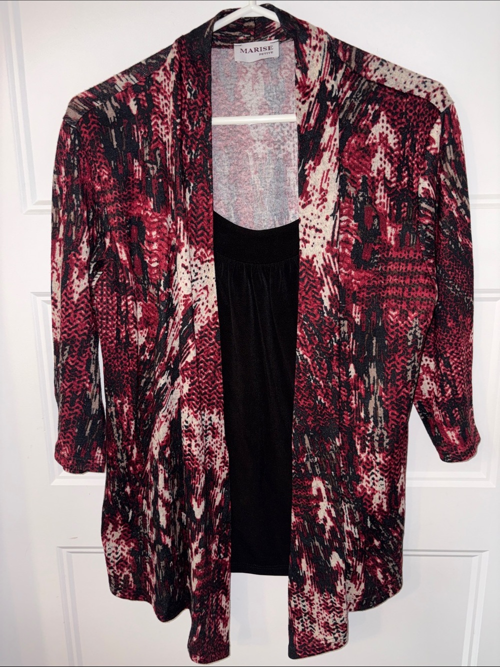 Red Patterned Open-Front Women's Cardigan XL Petite